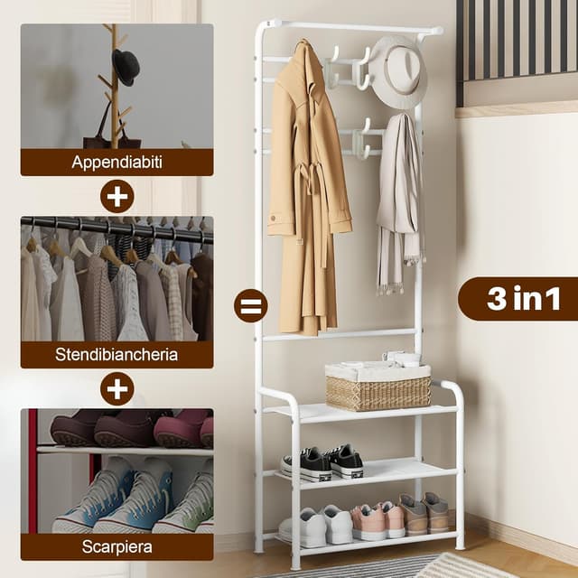Detalle de Innotic Appendiabiti con scarpiera e 3 livelli d’appoggio (16 ganci rimovibili) bianco