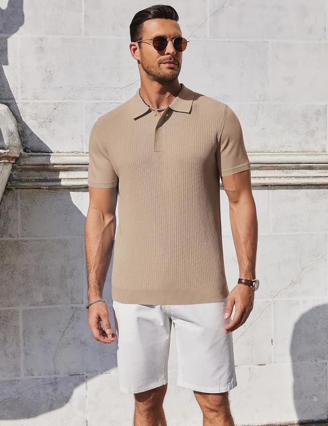 Detalle 2 de Polo homme COOFANDY manches courtes tricot décontracté golf