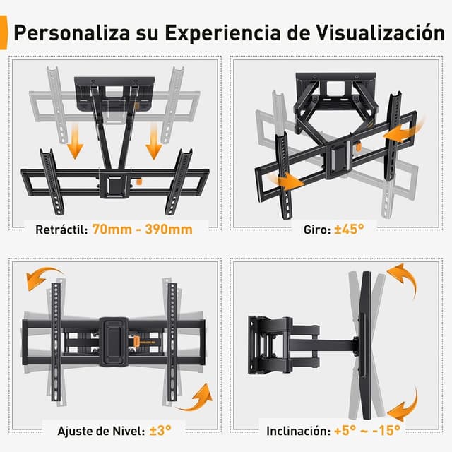 Detalle 2 de Perlegear Supporto TV da 37–82" girevole inclinabile, 60 kg
