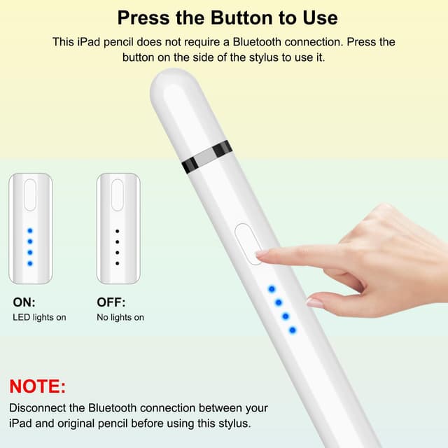 Detalle de Pencil 1. Generation für iPad (2018–2025) – iPad-kompatibler Stift mit 20-Minuten-Schnellladung, Neigung & Palm Rejection (Weiß)