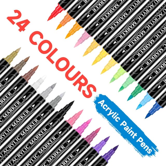 Thumbnail 1 de Maqhpu 24 Colour Dual Tip Acrylic Paint Pens