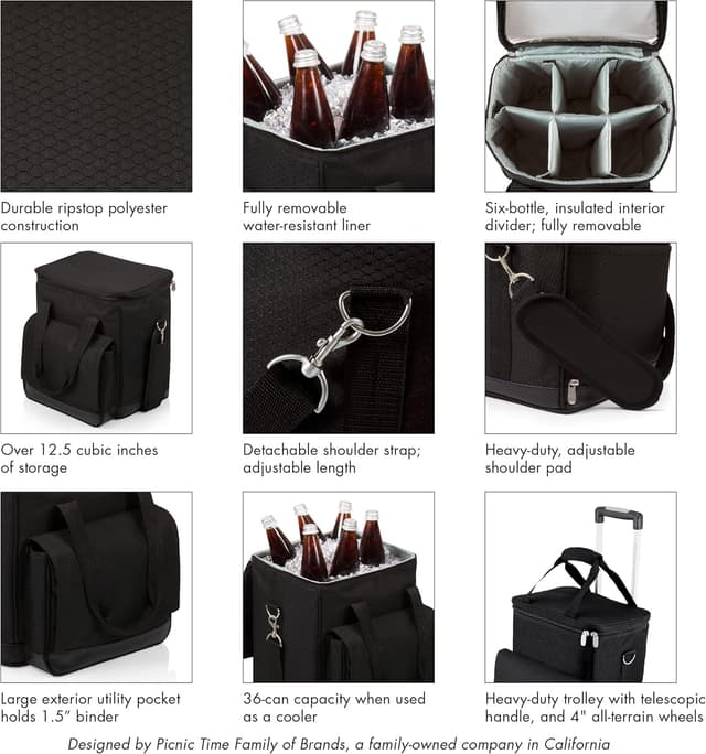 Detalle de Picnic Time NFL Cellar 6-Bottle Wine Carrier & Cooler Tote with Trolley (Unisex-Adult)