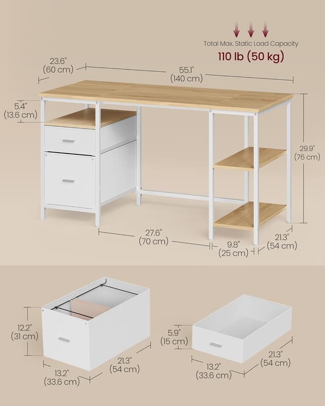 Detalle de Computer desk with storage 60 x 140 cm