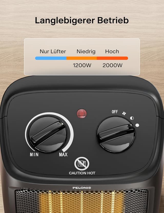 Detalle 2 de PELONIS Mini elektrischer Heizlüfter 2000 W mit Keramik-Heizelement, 2 Heizstufen und Lüftermodus