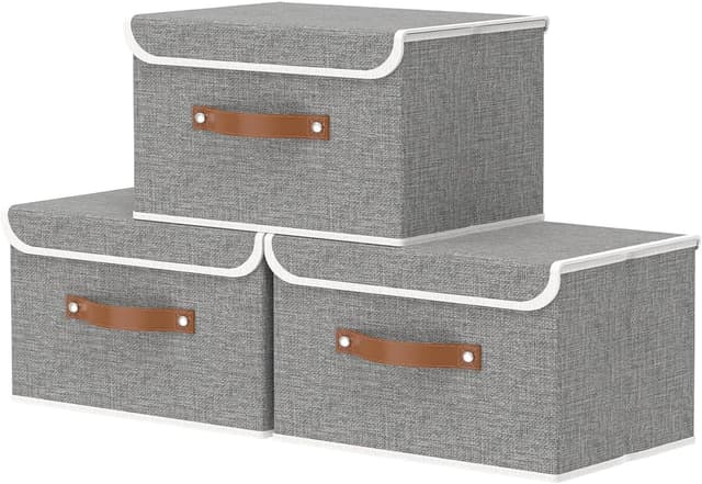 Detalle de OUTBROS Aufbewahrungsboxen mit Deckel (faltbare Stoffboxen) 33 x 23 x 20 cm, grau, 3er-Set