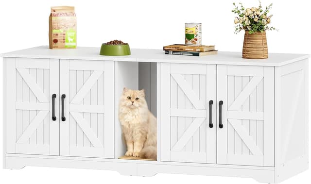 Detalle de Fobyfurny Katzenklo Schrank für 2 Katzen (140 x 50 x 55 cm) mit Kratzmatte, weiß