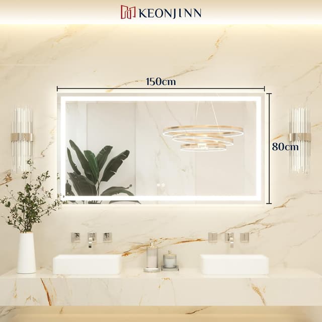 Thumbnail 1 de Keonjinn Badspiegel mit Beleuchtung 150x80 cm – LED, beschlagfrei & Touch-Schalter