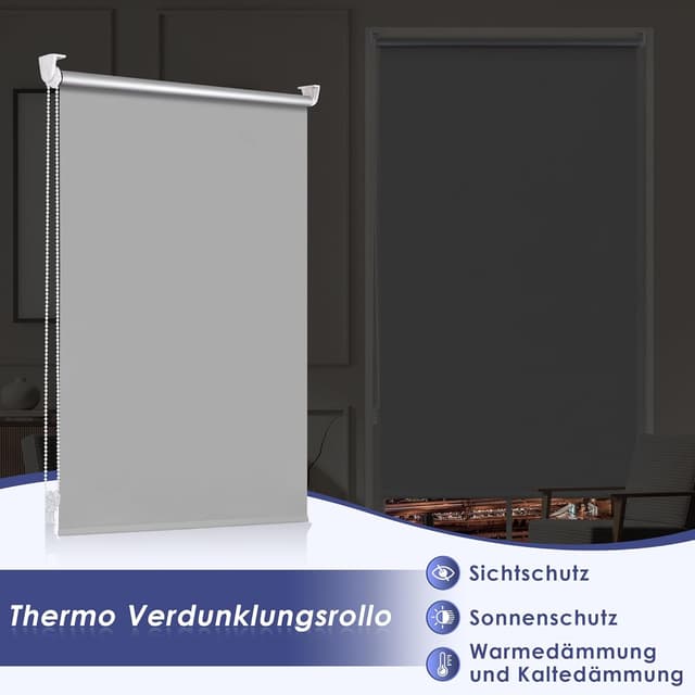 Detalle de smartdemo Verdunklungsrollo B40 x H130 cm – Thermorollo mit 100% Polyester, ohne Bohren & mit Bohren (Klemmrollo, grau)