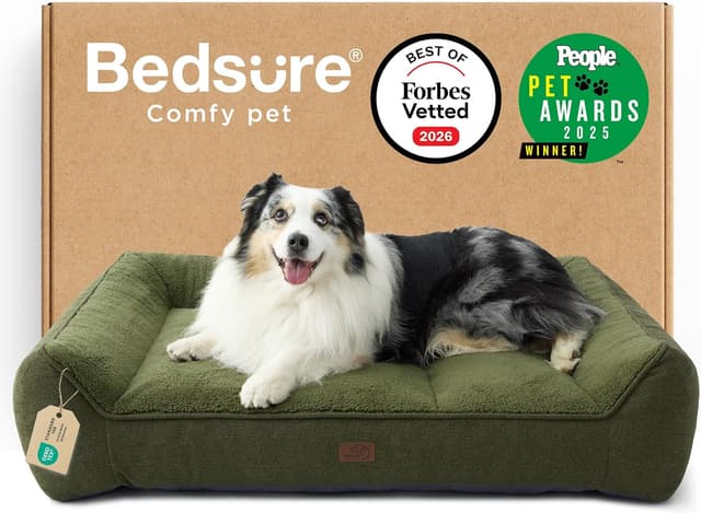 Detalle de Bedsure XL Orthopedic Dog Bed Large (106x76cm) in Dark Green – extra thick sofa-style support
