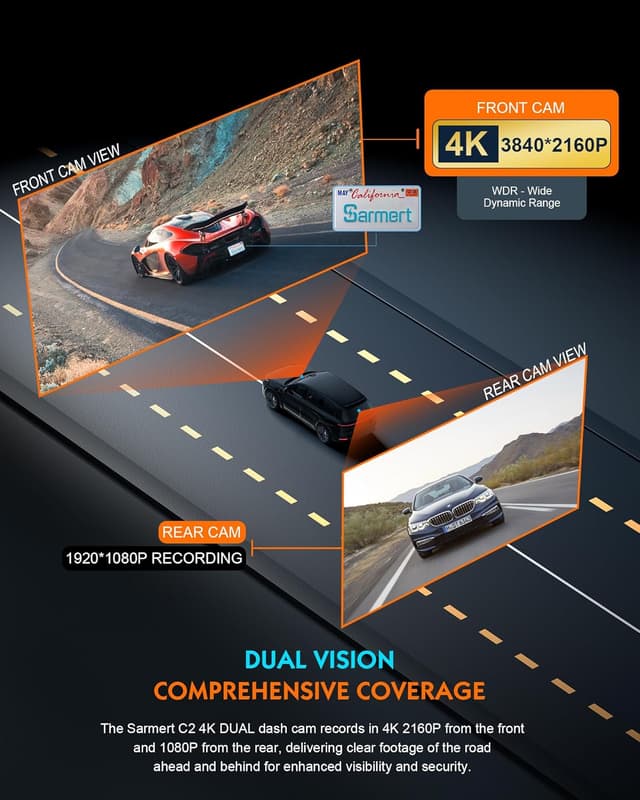 Thumbnail 2 de Sarmert C2 4K Dual Dash Cam with GPS and 64GB
