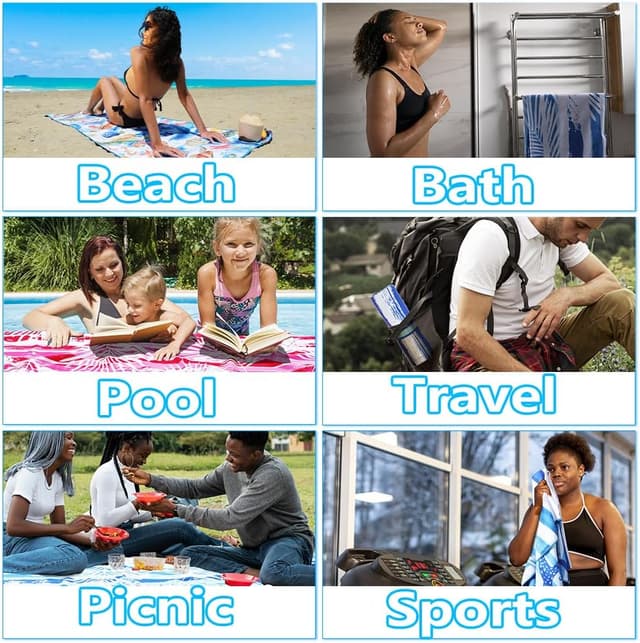 Thumbnail 6 de Widdonen 2-Pack Microfiber Lightweight Beach Towels (Sand Free, Quick-Dry, Travel-Friendly)