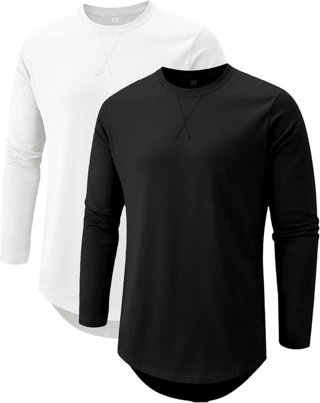 Detalle de Comdecevis Men’s 2-Pack Cotton Crewneck T-Shirts (Longline, Hipster/Hip Hop Style)