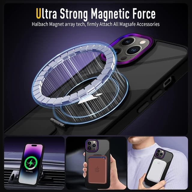 Detalle 2 de Coque XTCASE pour iPhone 15 Pro compatible MagSafe avec support magnétique et dos transparent noir