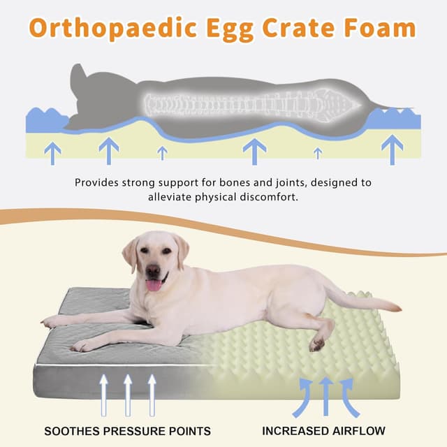 Detalle 2 de KSIIA Large Orthopedic Dog Bed (91x68x7cm) with Removable Washable Cover & Non-Skid Base, Grey