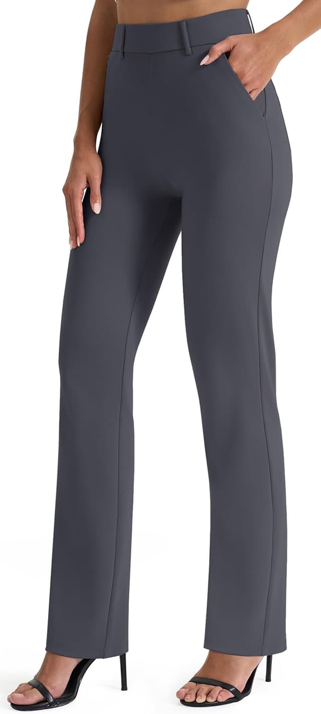 Detalle de AFITNE Women’s Straight Leg Trousers with Pockets (UK 29''/31''/33'' lengths) – Pull-on stretch office & casual pants