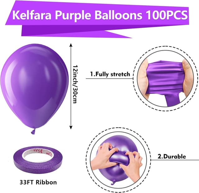 Thumbnail 2 de Kelfara Purple latex balloons, 100 pack
