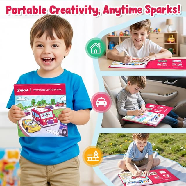 Detalle 2 de JoyCat paint-with-water colouring books set (Transportation) for kids aged 3–8