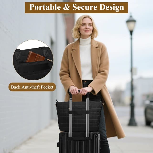 Detalle 2 de Mabecol Sac Cabas Shopper matelassé grand format avec bandoulière ajustable (ordinateur 15,6")