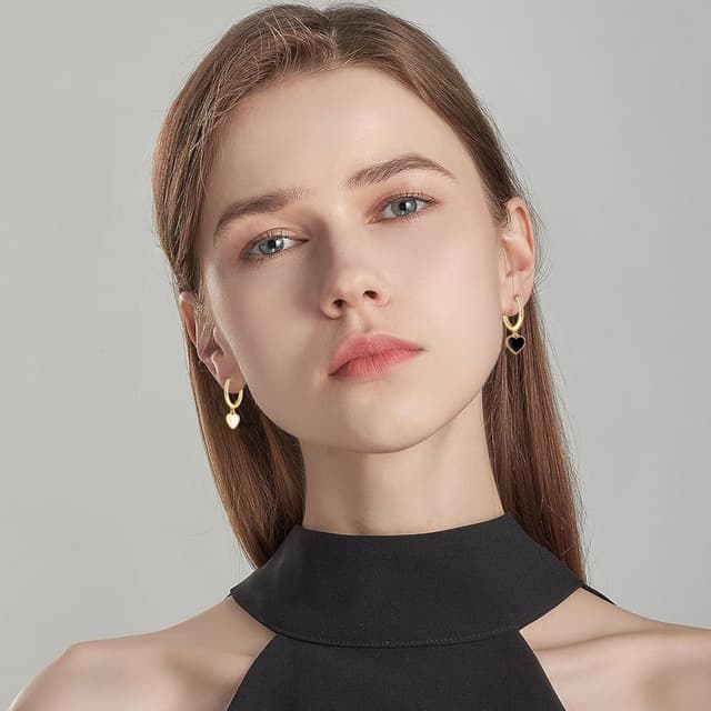 Detalle de Cangall Ohrringe Silber 925 mit Herz-Anhänger – 2 Paar Creolen, hängend (hypoallergen)