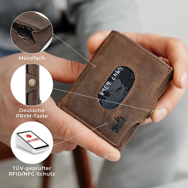Detalle de Berliner Bags Vintage Slim Wallet Hamburg Leder-Minibörse mit TÜV-geprüftem RFID-Schutz – Braun