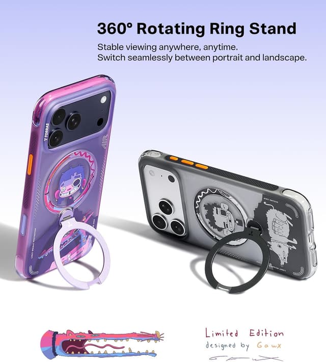 Detalle de TORRAS Ostand Q3 Air GAWX Limited Edition for iPhone 17 Pro Max case with 360° rotating ring stand