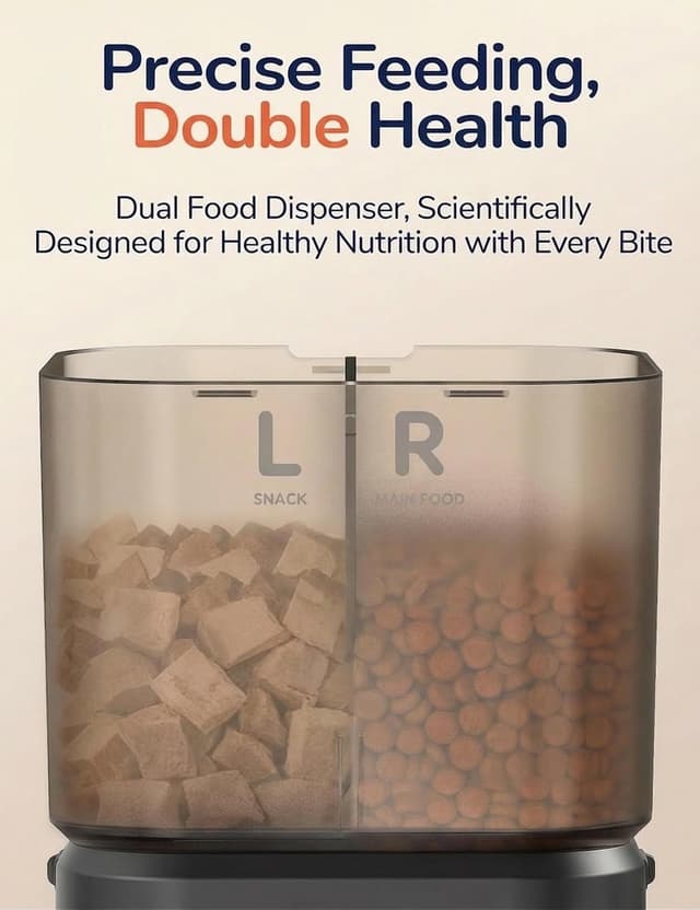 Detalle 2 de Automatic Cat Feeder Dual Hopper (PalNests) – 4L Smart WiFi Dry Food Dispenser with Timer