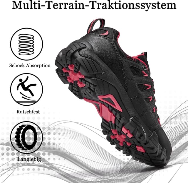 Detalle de SHULOOK Damen Wanderschuhe wasserdicht & leicht – rutschfeste Trekking-Outdoor Schuhe für Camping, Hiking & Angeln