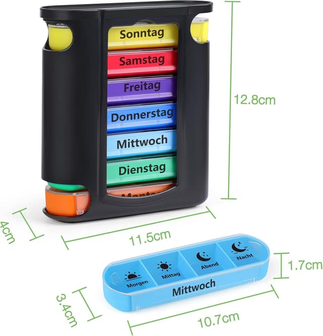 Detalle de Opret Tablettenbox für 7 Tage mit 4 Fächern (Morgen, Mittag, Abend, Nacht)