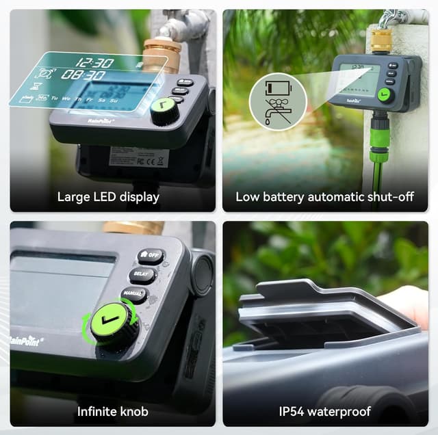 Detalle de RAINPOINT centralina irrigazione con ritardo pioggia, timer automatico/manuale e display LCD inclinabile (IP54)