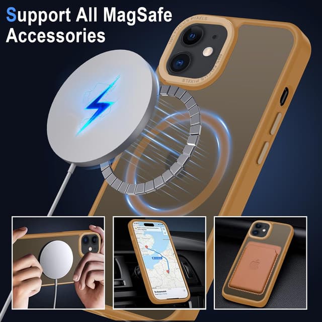 Detalle de Coque iPhone 11 magnétique XTCASE compatible MagSafe, translucide mat avec bumper antichoc – Or