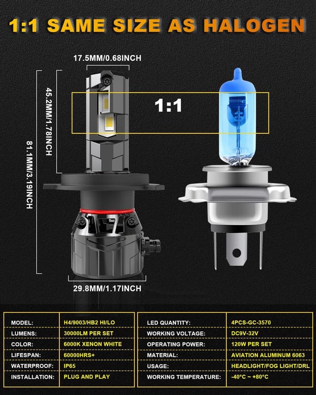 Thumbnail 4 de KATUR H4 120W 30000LM Lampadina LED per auto
