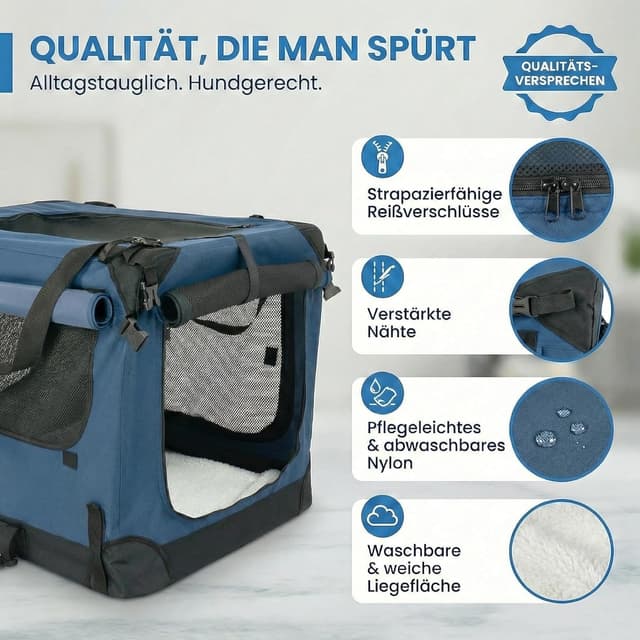 Detalle 2 de Foxdevil by xonic® faltbare Hundebox/Katzenbox XXL (Blau) – Hundetransportbox für Auto & Zuhause