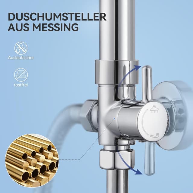 Detalle de Auralum Regendusche ohne Armatur – Duschset mit Ø 250 mm, 4 Strahlarten & höhenverstellbarer Duschstange