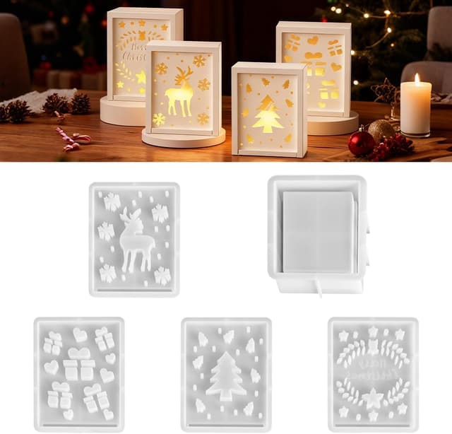 Detalle de OneNine Silikonformen Gießformen Weihnachten (5-teilig) für Kerzen, Anhänger & mehr in Geschenkbox