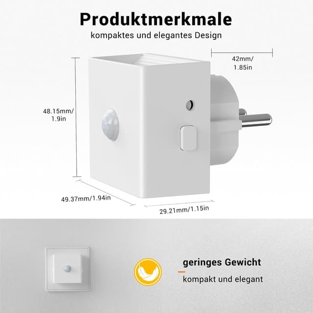 Thumbnail 6 de Emeritpro Nachtlicht-Steckdose mit Bewegungsmelder & Dämmerungssensor, 3 Helligkeitsstufen, 2er-Set (Warmweiß)
