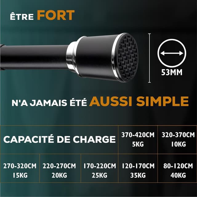 Detalle 2 de MEISENBERG tringle rideau extensible sans perçage 370–420 cm (noir)