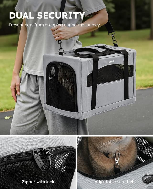 Detalle de pecute Cat Carrier Stable breathable and portable with hidden partition (for cats under 5kg) – Grey, 43×28×28cm