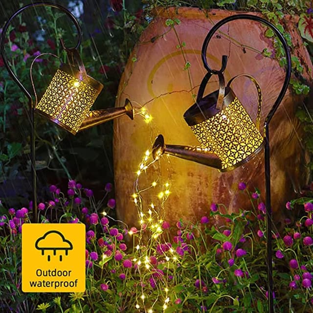 Detalle de Neioaas Solar Watering Can Lights – LED solar lantern string lights for outdoor garden decor (IP65, 36 LEDs, replaceable battery)