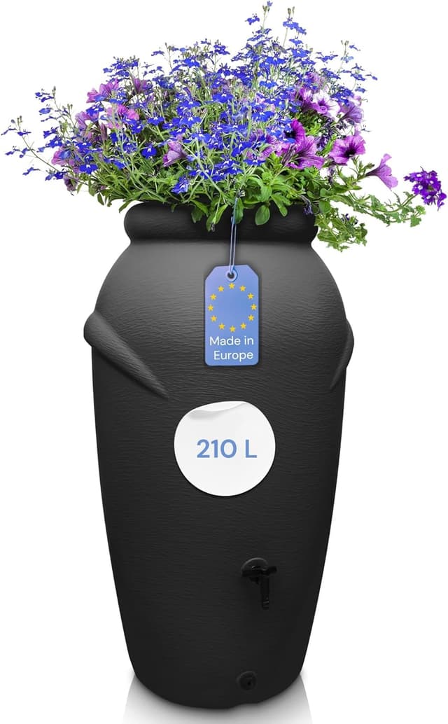 Detalle de YourCasa Regentonne 210 Liter im Amphore-Design (anthrazit), frostsicher aus Kunststoff mit Wasserhahn