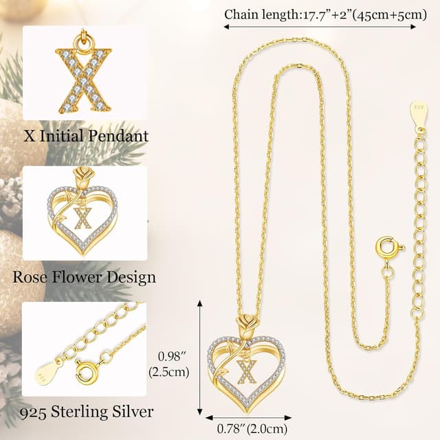 Detalle de Collier femme llyish en argent 925 doré, initiale A-Z et cœur avec zircone 5A