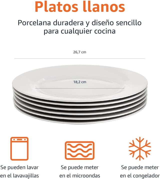Thumbnail 7 de Amazon Basics Platos Llanos, 6 Unidades, 26.7 cm 🍽