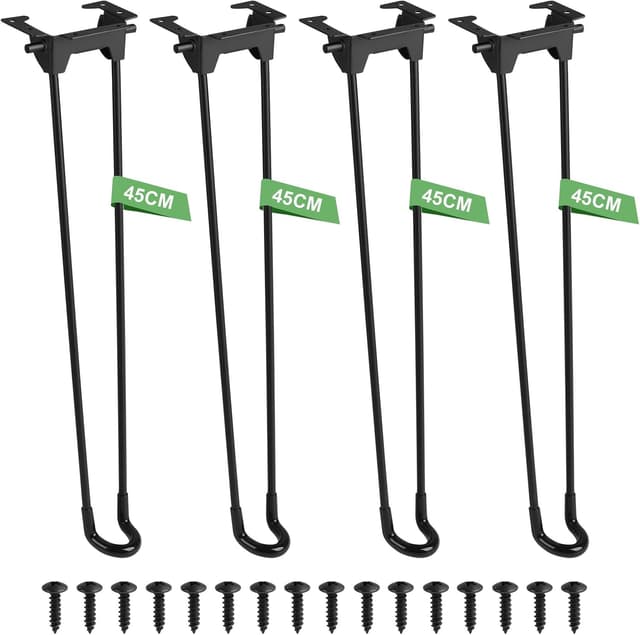 Detalle de SUPAWAY 4er Set klappbare Haarnadel-Tischbeine, 45 cm, schwarz – ideal für Couchtisch & DIY-Möbel