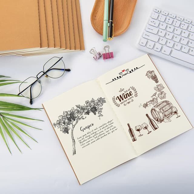 Detalle de VEESUN Notizbuch A5 mit Blanko-Seiten (100er Pack) – Kraftpapier-Cover, für Schule, Büro & Reisen