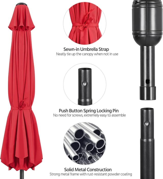 Thumbnail 6 de Yaheetech Ombrellone da giardino esterno portatile inclinabile con manovella e protezione UV, rosso