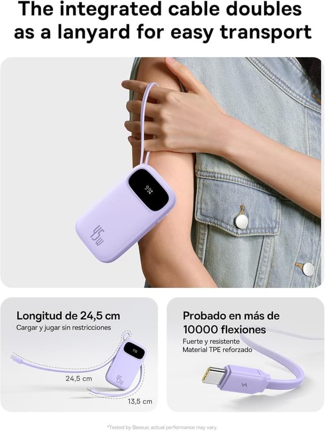 Thumbnail 5 de Baseus Powerbank 45W 20000mAh con Cables USB-C Rápido 💜