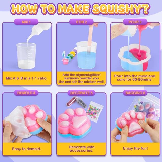 Detalle de Liquid Silicone BIG Squishy Making Kit (480ml) with 9 Moulds – Glow-in-the-dark squishy DIY set for kids