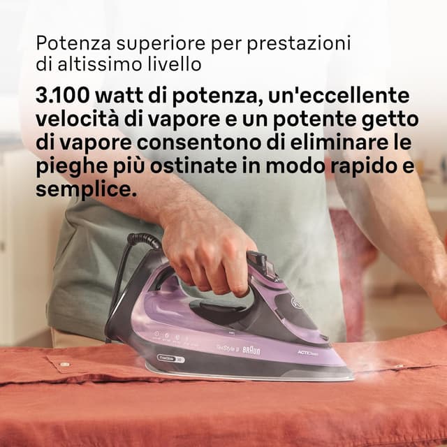 Detalle de Braun Texstyle9 SI9661VI ferro da stiro a vapore con iCare e Freeglide 3D, 250 g/min e assistenza 5 anni