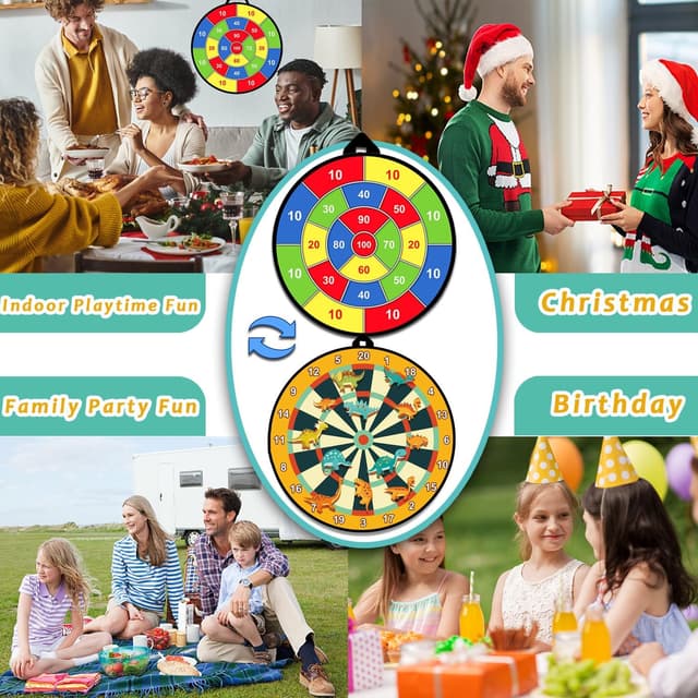 Detalle de Kids dart board set 29 inch Dino double-sided