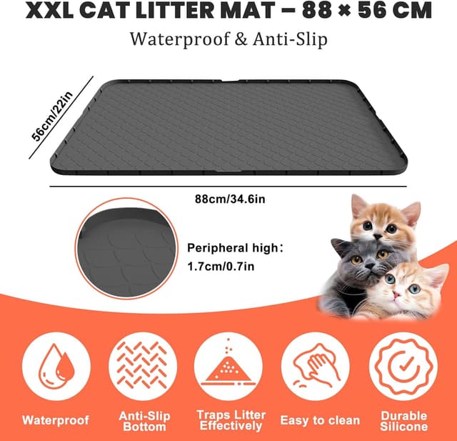 Detalle de Silikon Katzenklo Matte XXL 88 × 56 cm – wasserfest, rutschfest & leicht zu reinigen (schwarz)