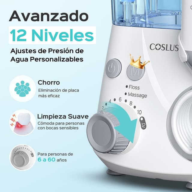 Detalle 2 de COSLUS Irrigador Dental Sobremesa Profesional 2 Modos 12 Presiones 600ml